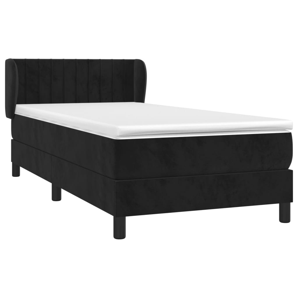 Pat box spring cu saltea, negru, 80x200 cm, catifea