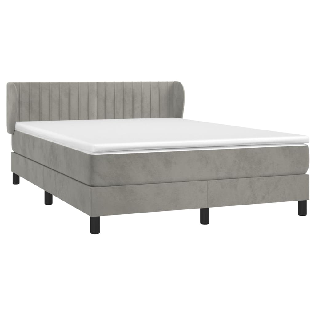 vidaXL Boxspring met matras fluweel lichtgrijs 140x200 cm afbeelding
