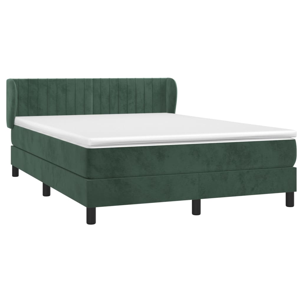 Box spring postelja z vzmetnico temno zelena 140x200 cm žamet