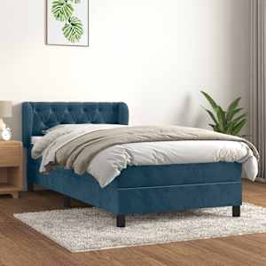 Box spring postelja z vzmetnico temno modra 200x200 cm žamet