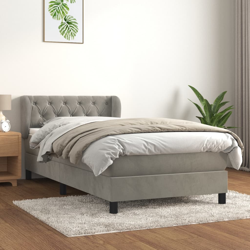 Box spring postel s matrací světle šedá 80 x 200 cm samet