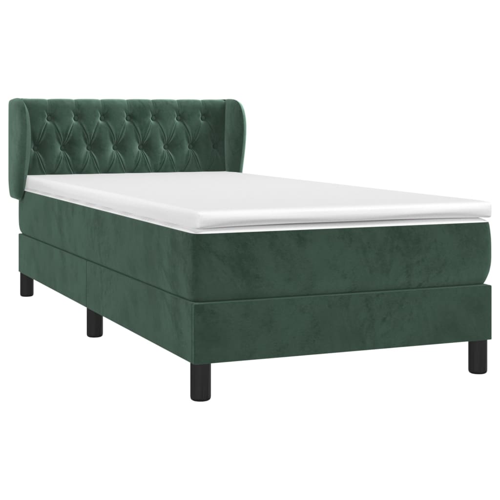 vidaXL Boxspring met matras fluweel donkergroen 100x200 cm afbeelding