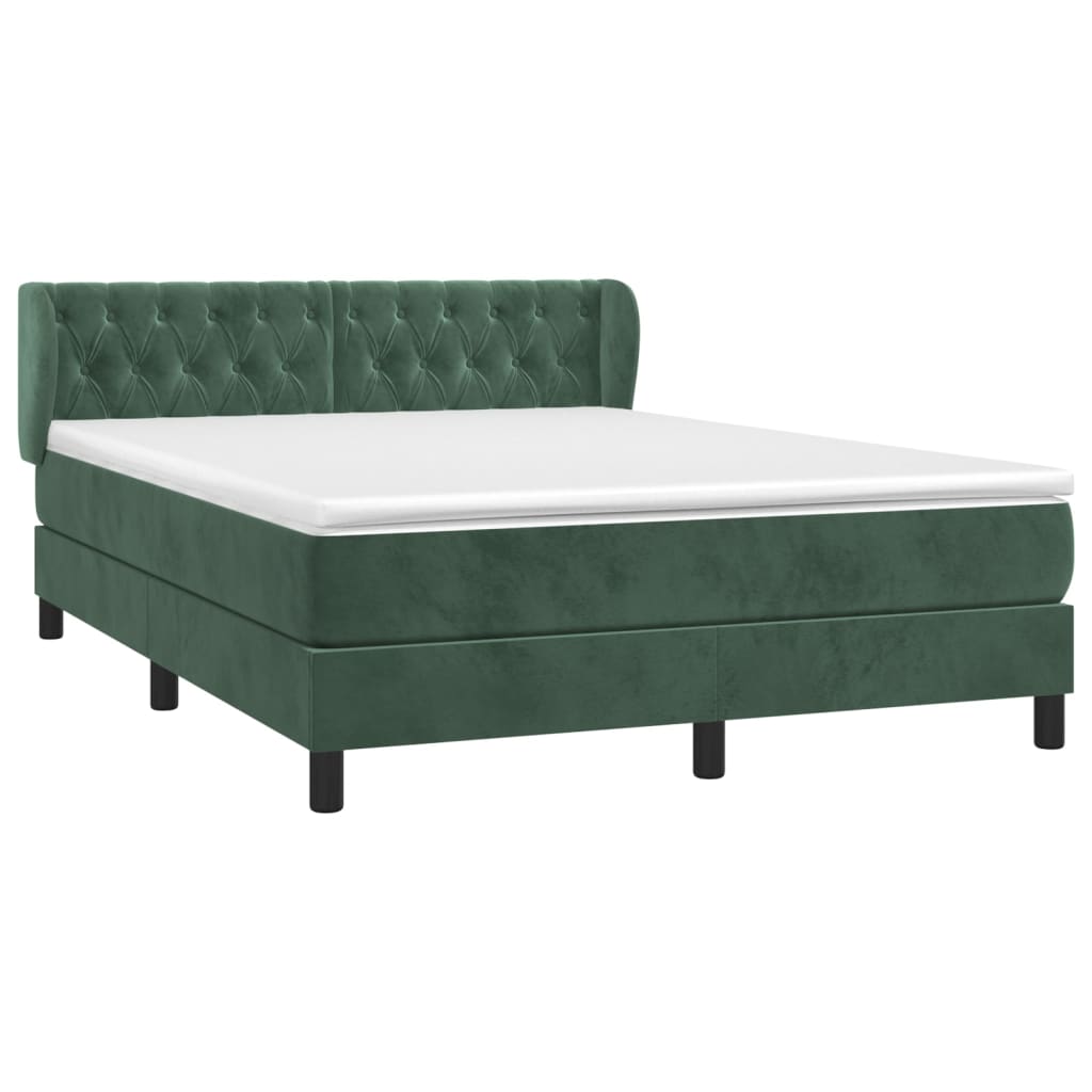 vidaXL Boxspring met matras fluweel donkergroen 140x190 cm afbeelding