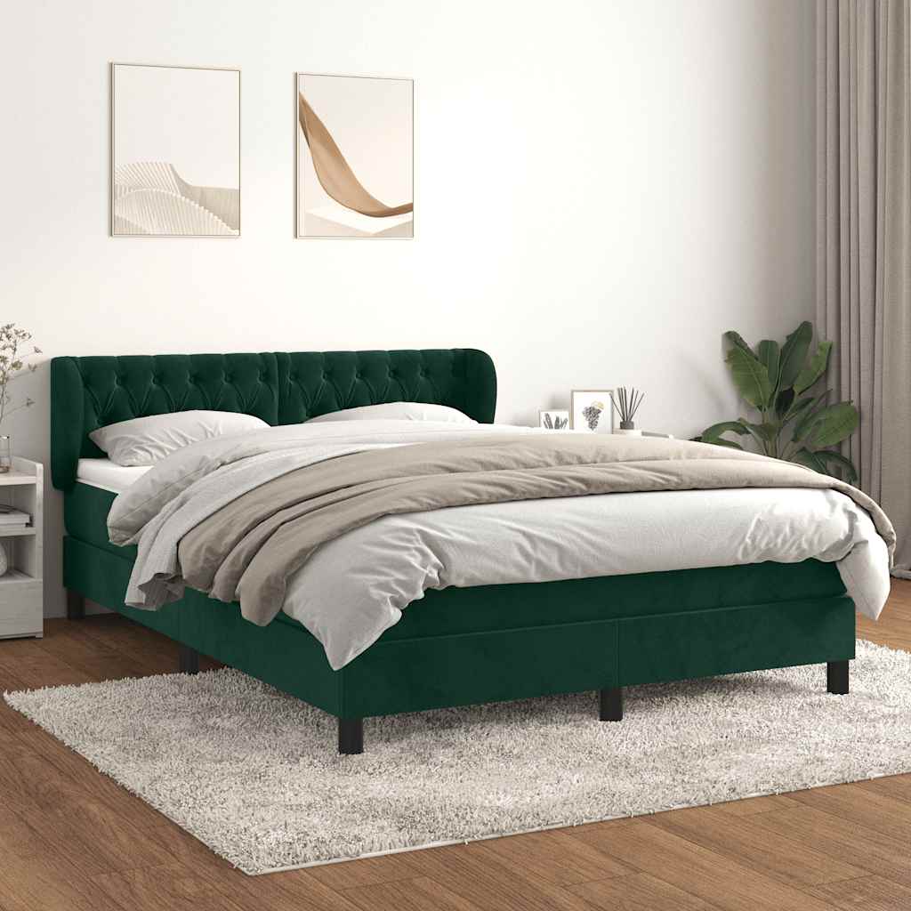vidaXL Boxspringbett mit Matratze Dunkelgrün 140x190 cm Samt