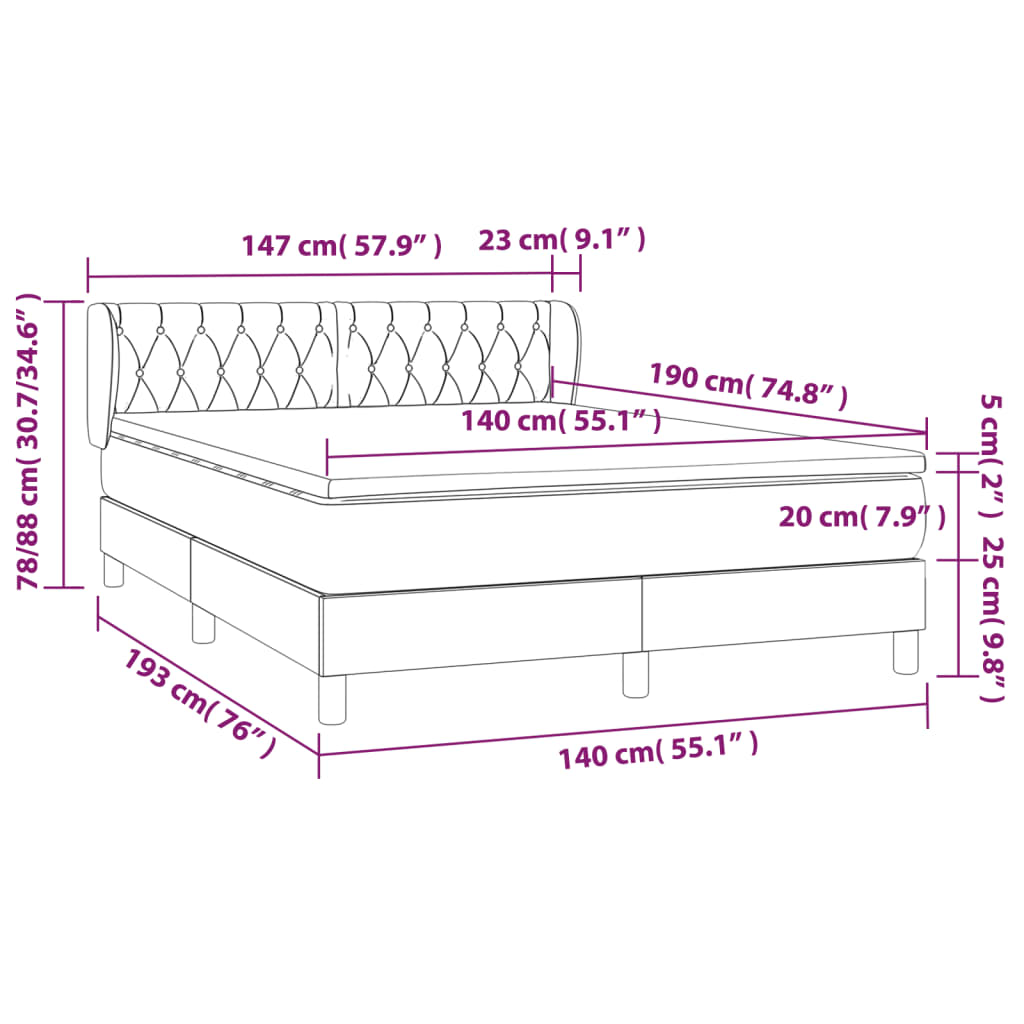 Box spring postel s matrací tmavě modrá 140x190 cm samet