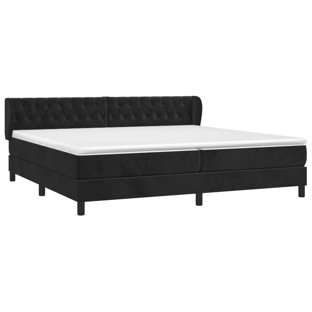 Pat box spring cu saltea, negru, 200x200 cm, catifea