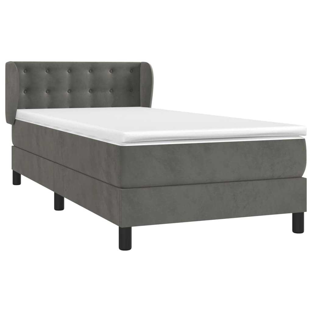 Pat box spring cu saltea, gri închis, 90x190 cm, catifea