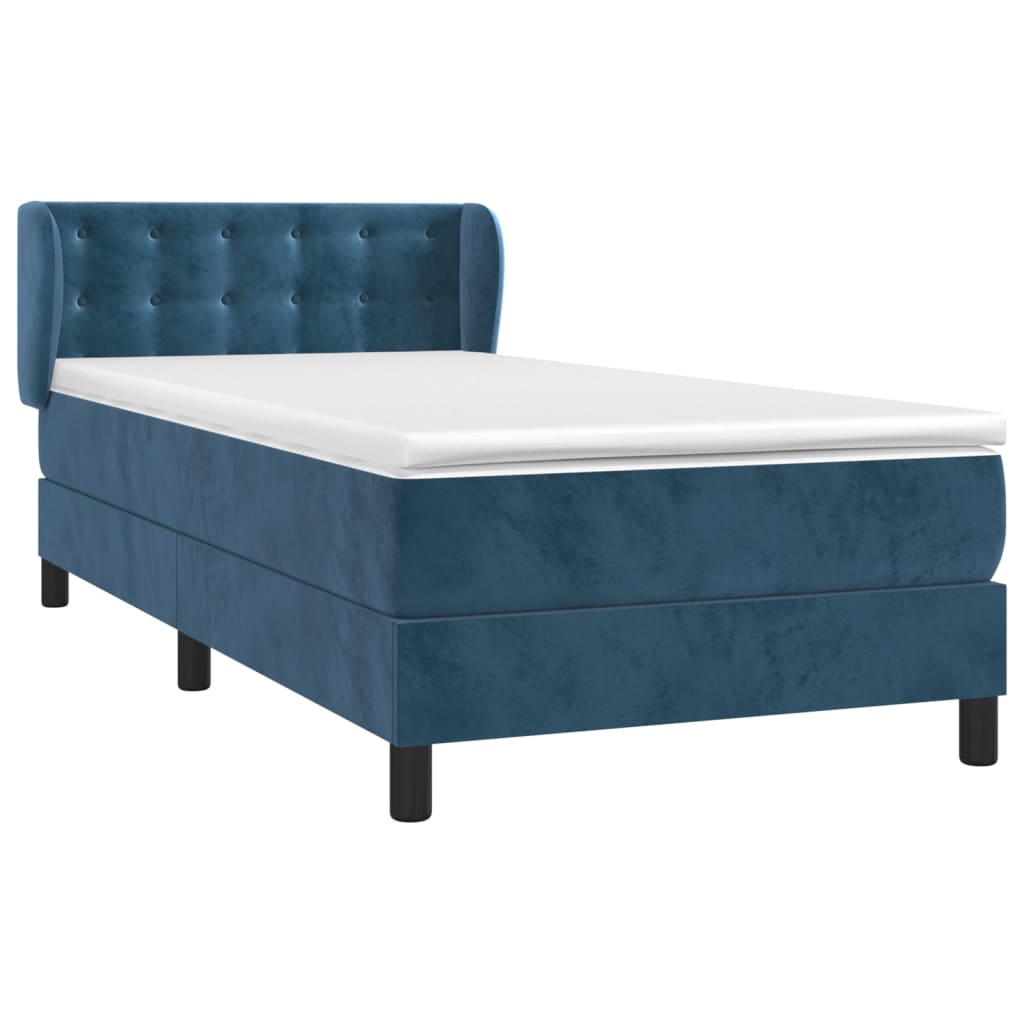 vidaXL Boxspring met matras fluweel donkerblauw 90x200 cm afbeelding