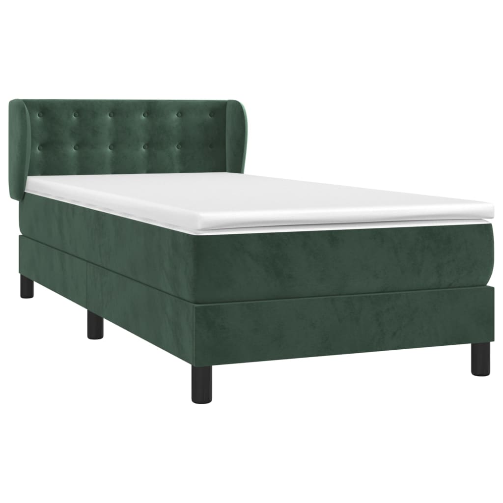 Pat box spring cu saltea, verde închis, 100x200 cm, catifea