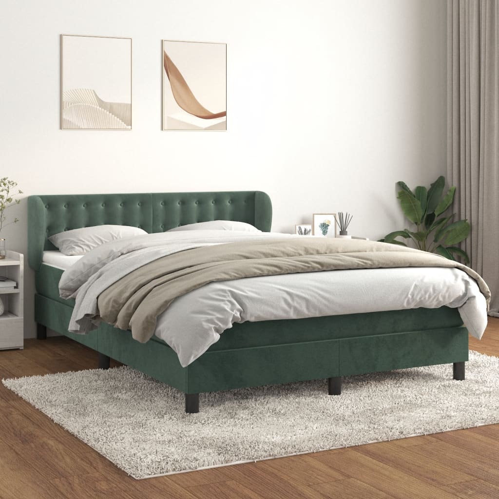 vidaXL Pat box spring cu saltea, verde închis, 140x190 cm, catifea