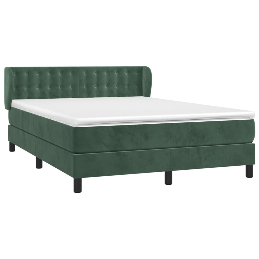 vidaXL Boxspring met matras fluweel donkergroen 140x200 cm afbeelding