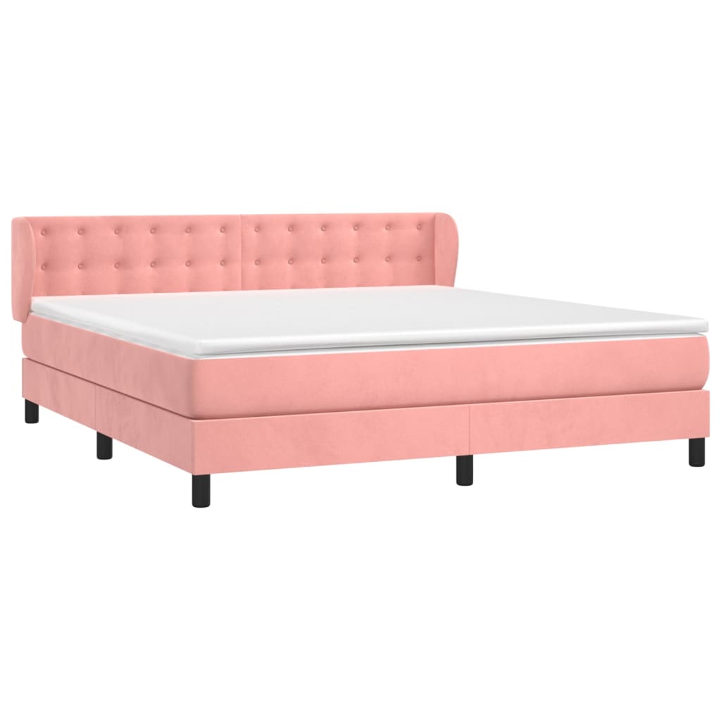 vidaXL Boxspring met matras fluweel roze 160x200 cm afbeelding