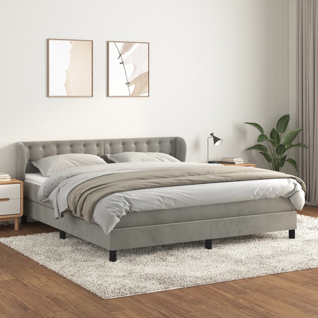 Lit à sommier tapissier et matelas Gris clair 180x200cm Velours