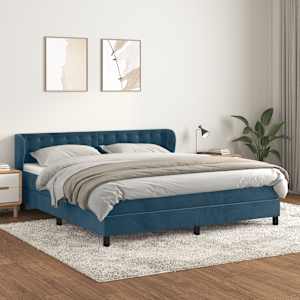 Box spring postelja z vzmetnico temno modra 180x200 cm žamet