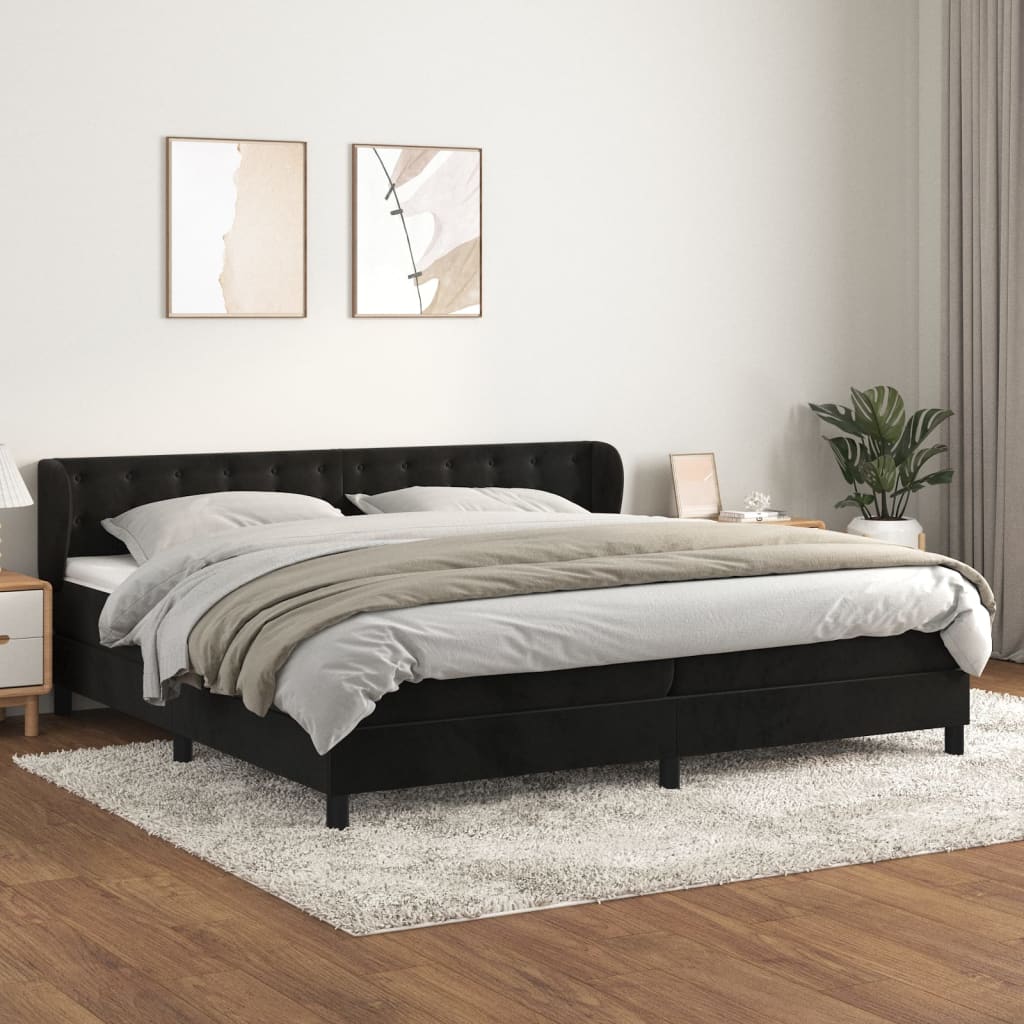 Box spring postel s matrací černá 200x200 cm samet