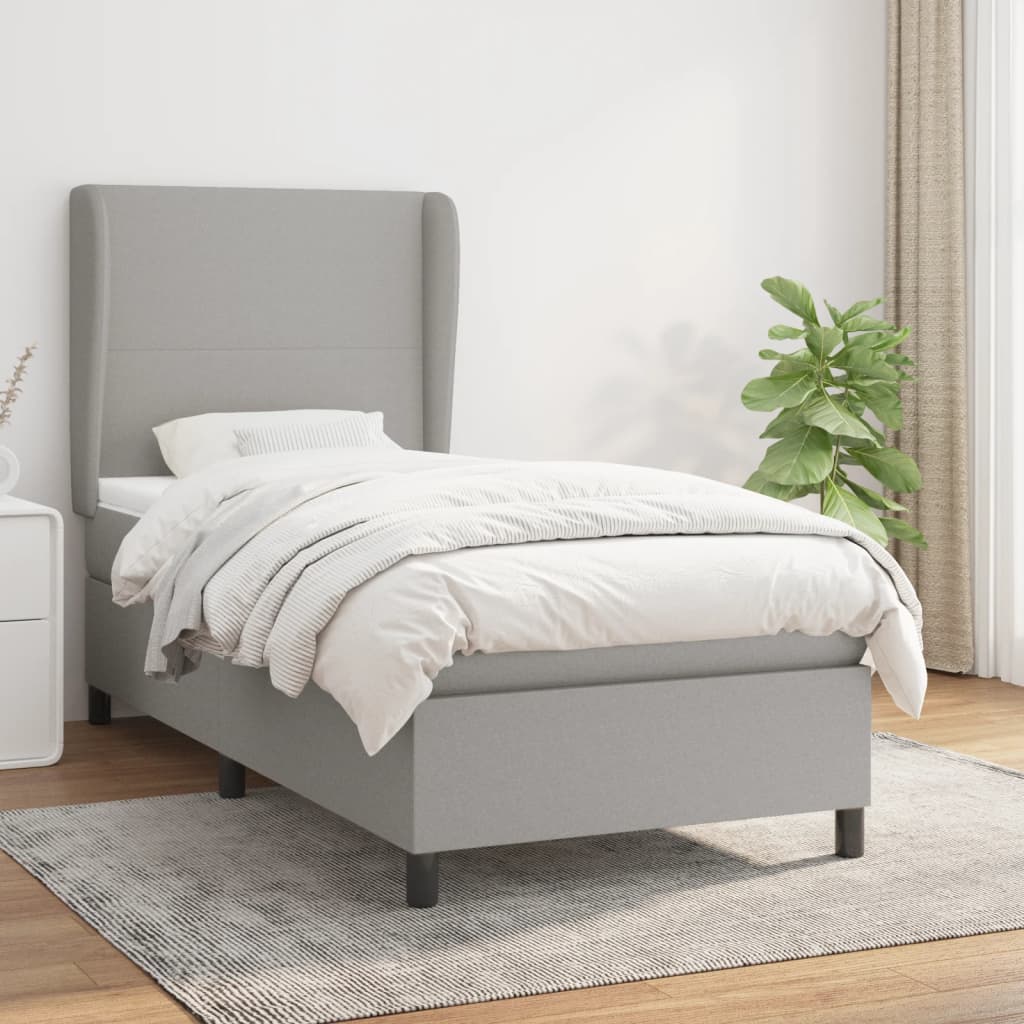Box spring postel s matrací světle šedá 90x190 cm textil