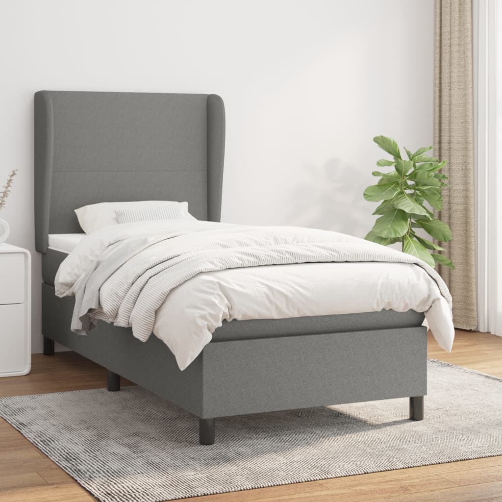 Boxspringbett mit Matratze Dunkelgrau 90×190 cm Stoff