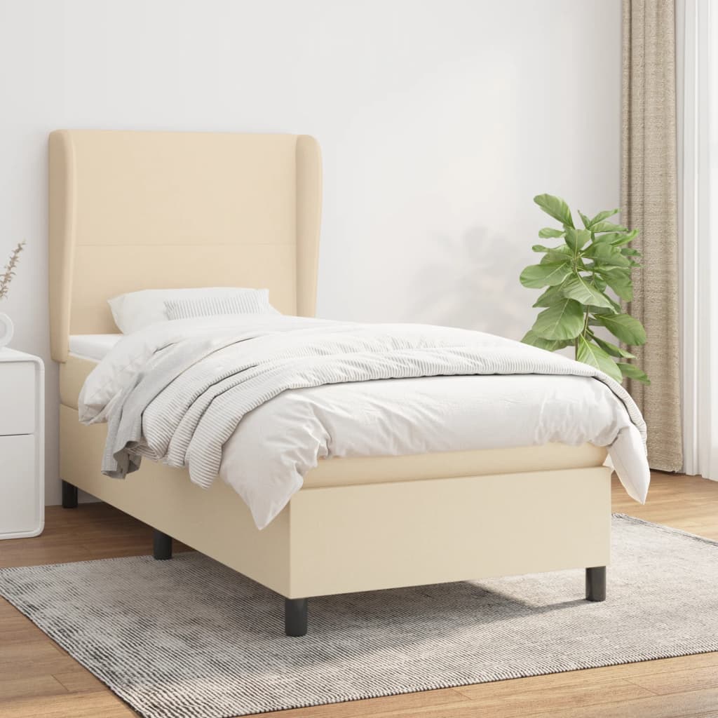 vidaXL Boxspringbett mit Matratze Creme 90x190 cm Stoff