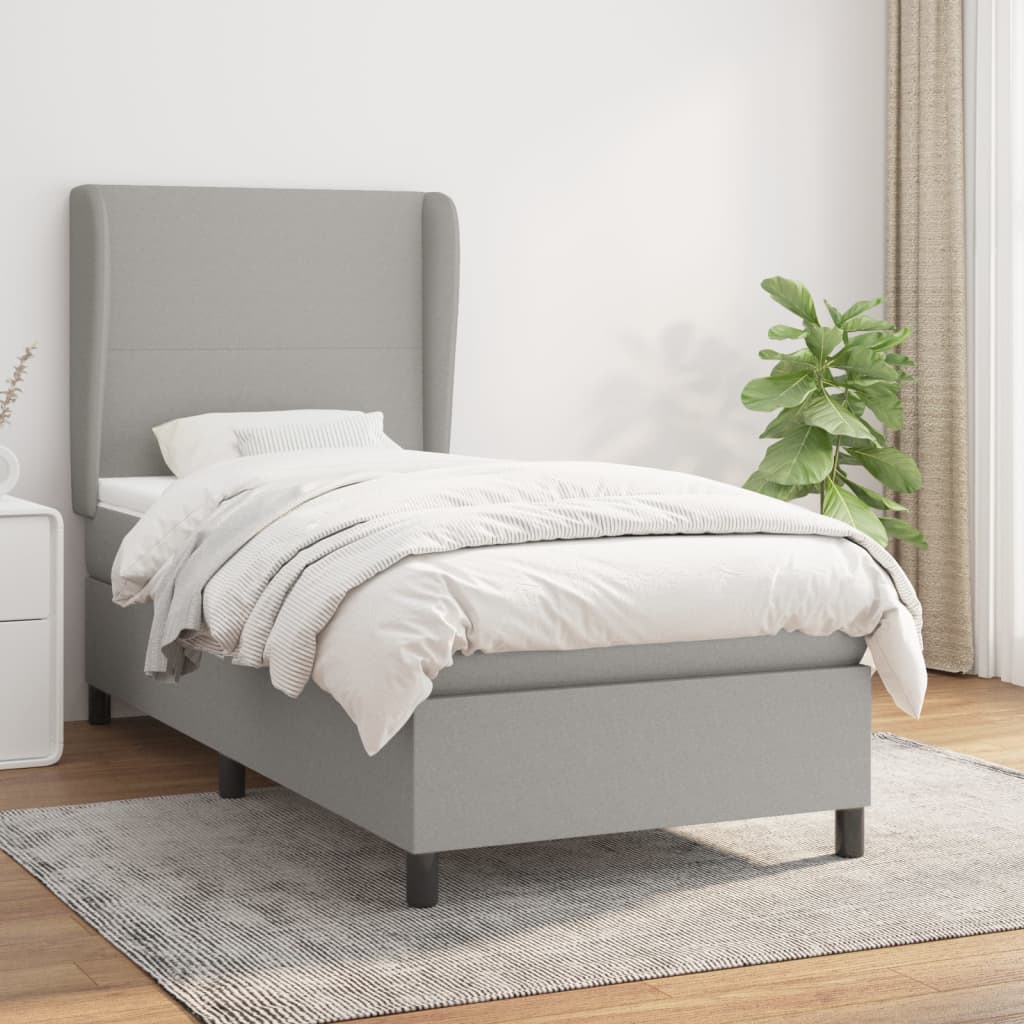 vidaXL Cama com molas/colchão 90x200 cm tecido cinza-claro