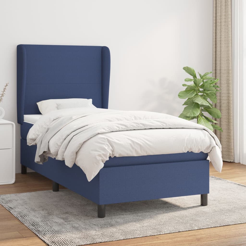 Lit à sommier tapissier avec matelas Bleu 90x200 cm Tissu