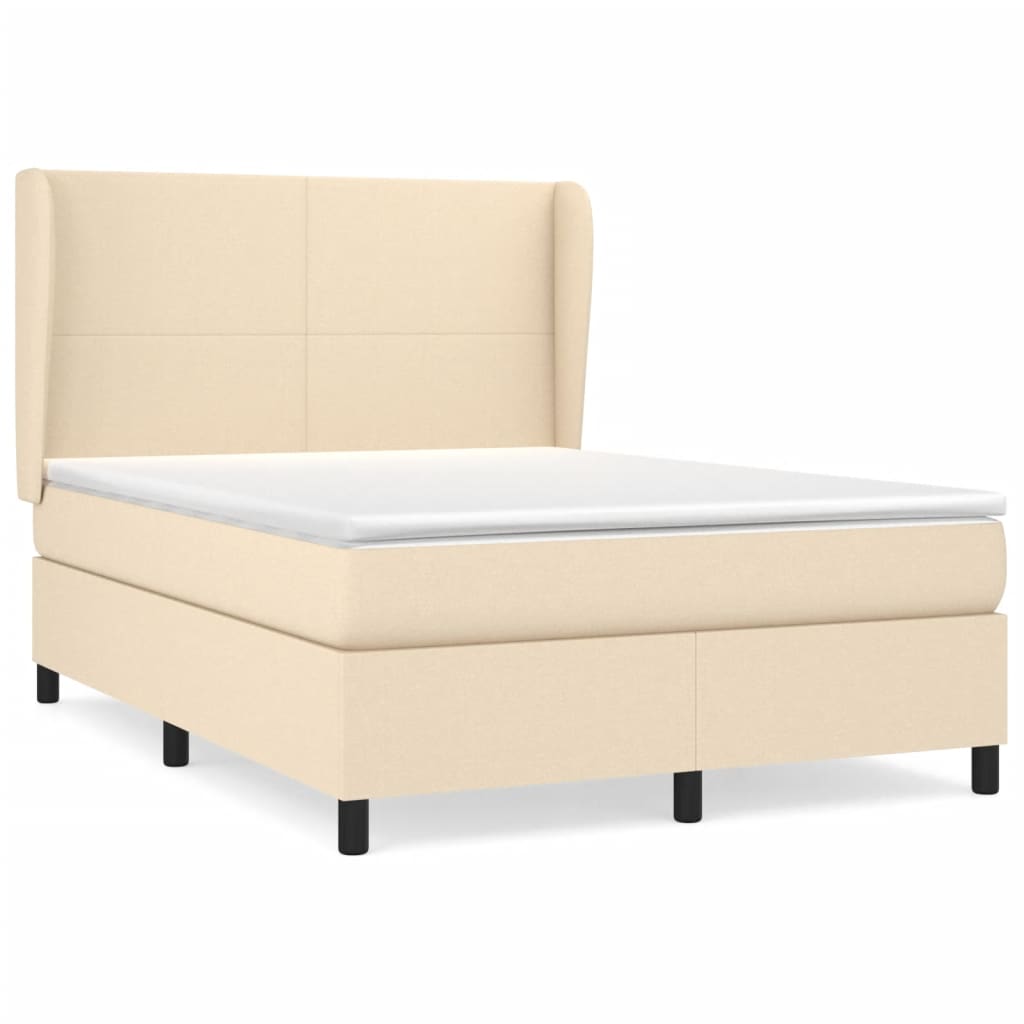 vidaXL Posteľný rám boxspring s matracom krémový 140x200 cm látka