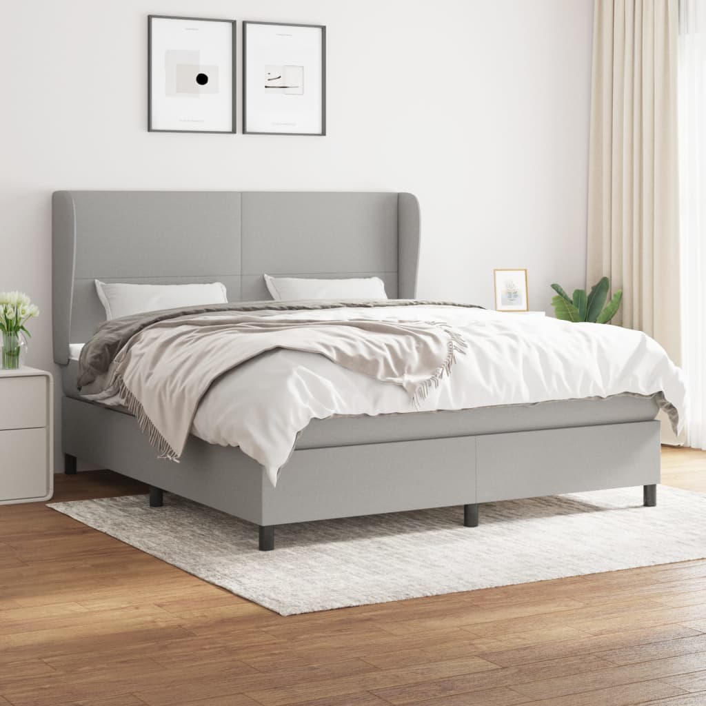 vidaXL Pat continental cu saltea, gri deschis, 160×200 cm, textil 160x200