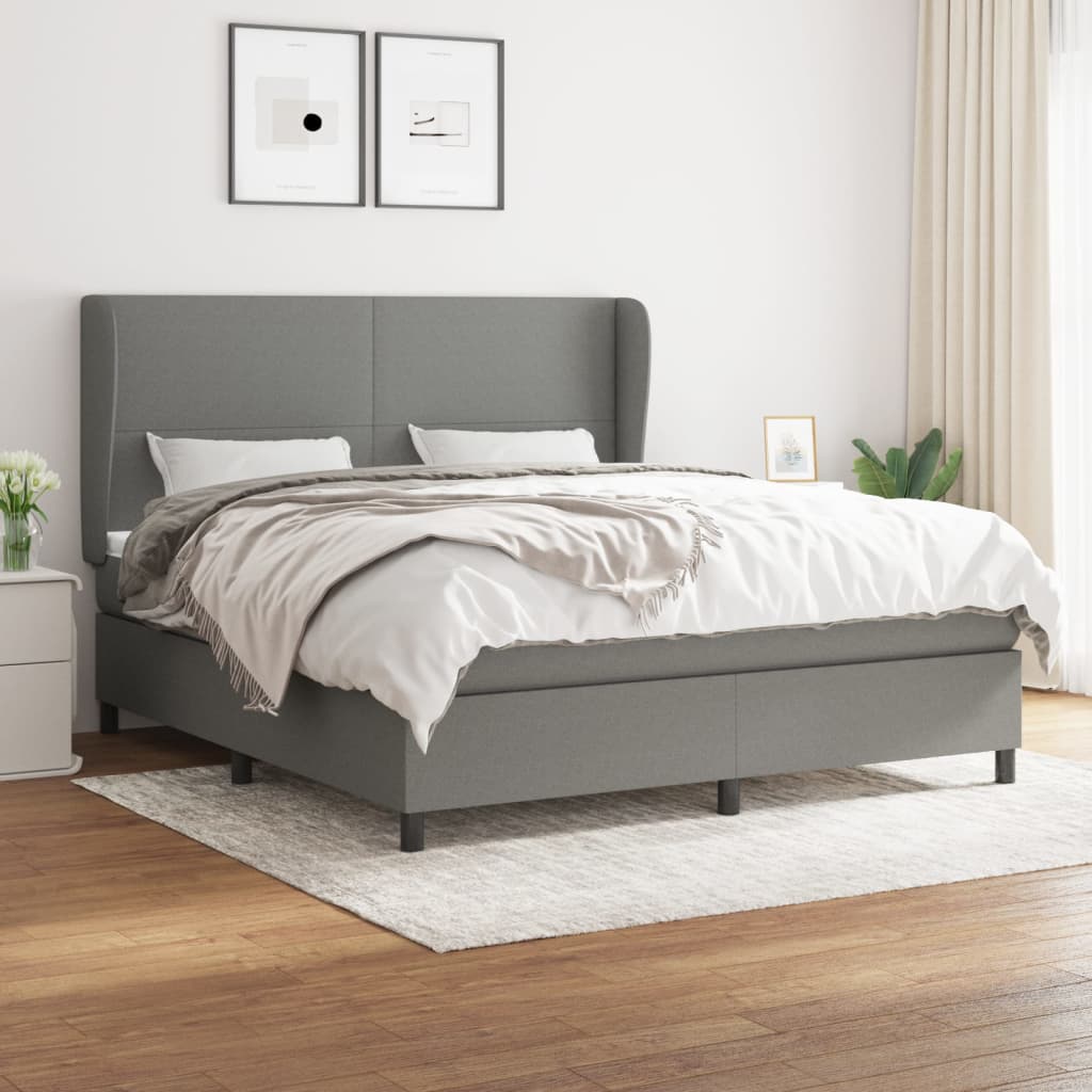 vidaXL Pat continental cu saltea, gri închis, 160×200 cm, țesătură