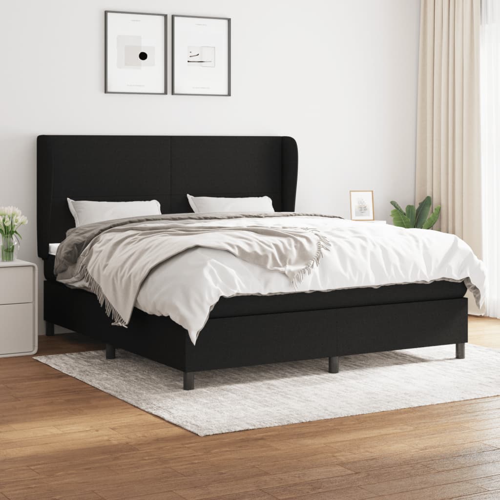 vidaXL Pat box spring cu saltea, negru, 180x200 cm, catifea