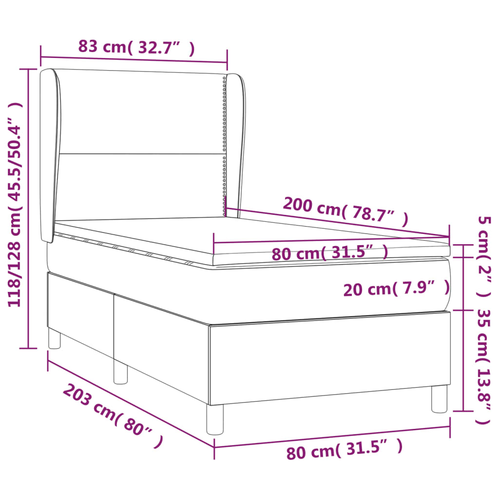 Box spring postelja z vzmetnico črna 80x200 cm blago