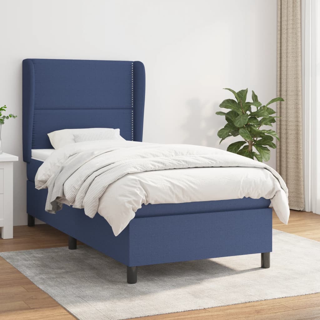 Box spring postel s matrací modrá 90x190 cm textil