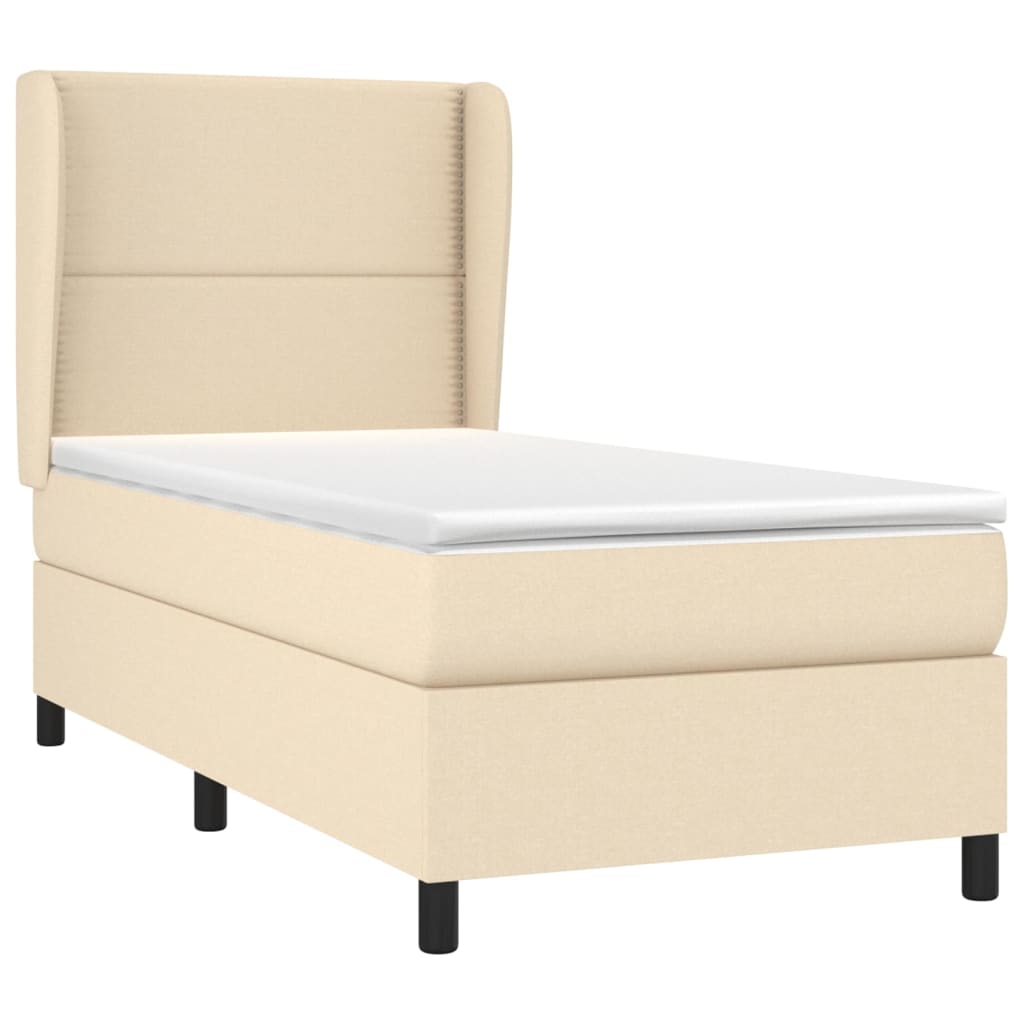 vidaXL Boxspring met matras stof crèmekleurig 90x200 cm afbeelding