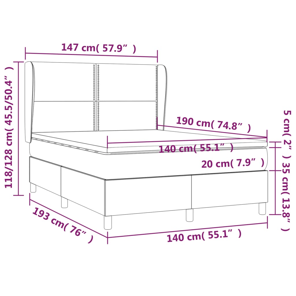 Box spring postel s matrací černá 140 x 190 cm textil