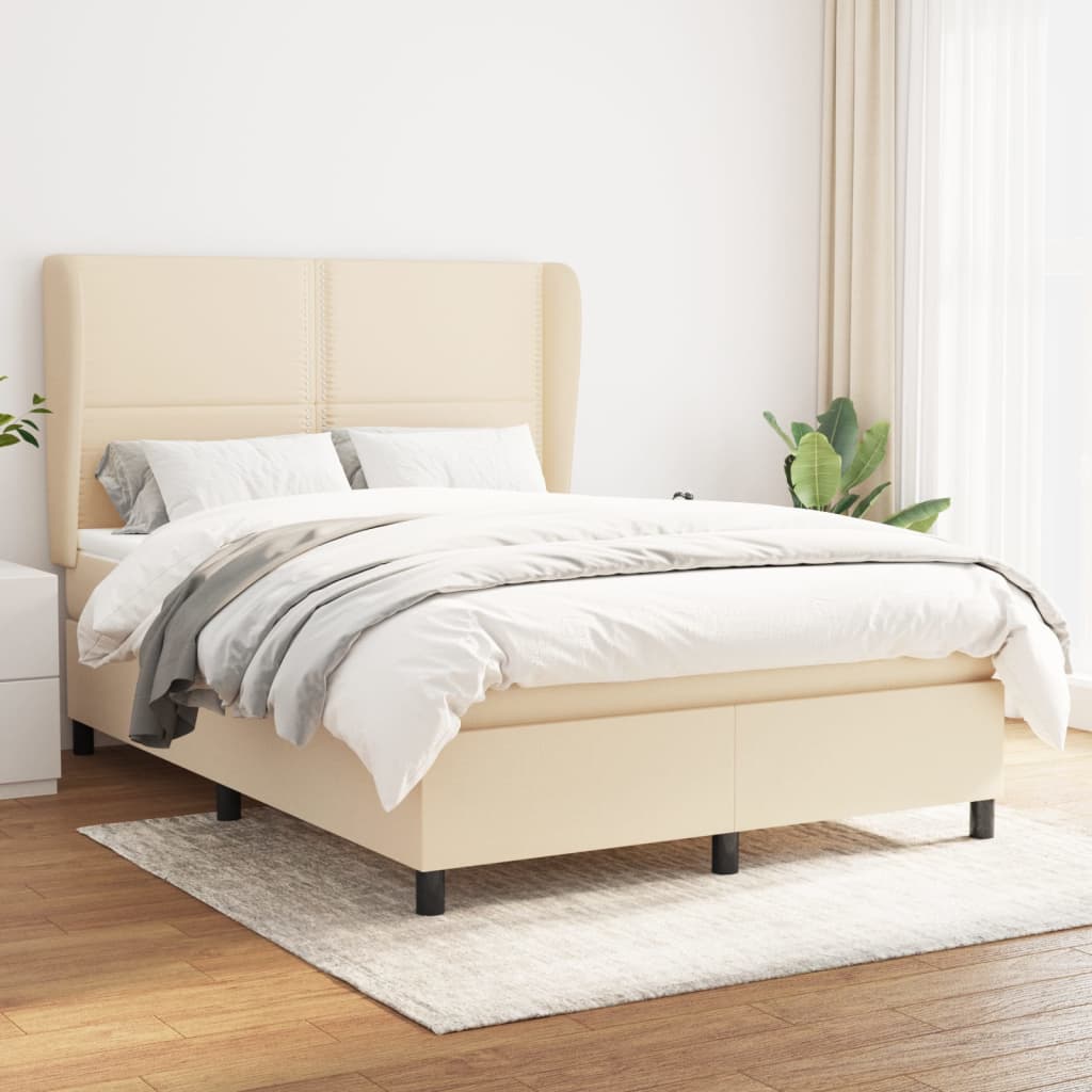 krémszínű szövet rugós ágy matraccal 140 x 200 cm