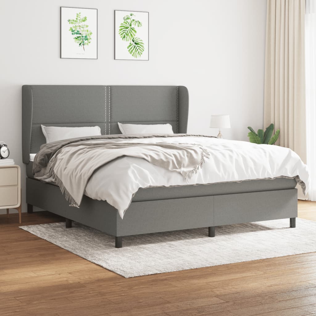 vidaXL Pat continental cu saltea, gri închis, 160x200 cm, țesătură