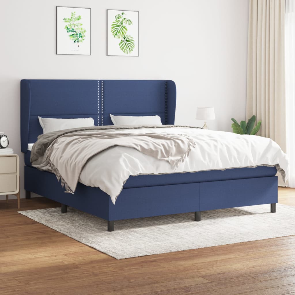 atsperu gulta ar matraci, zils, 160x200 cm, audums | Stepinfit.lv