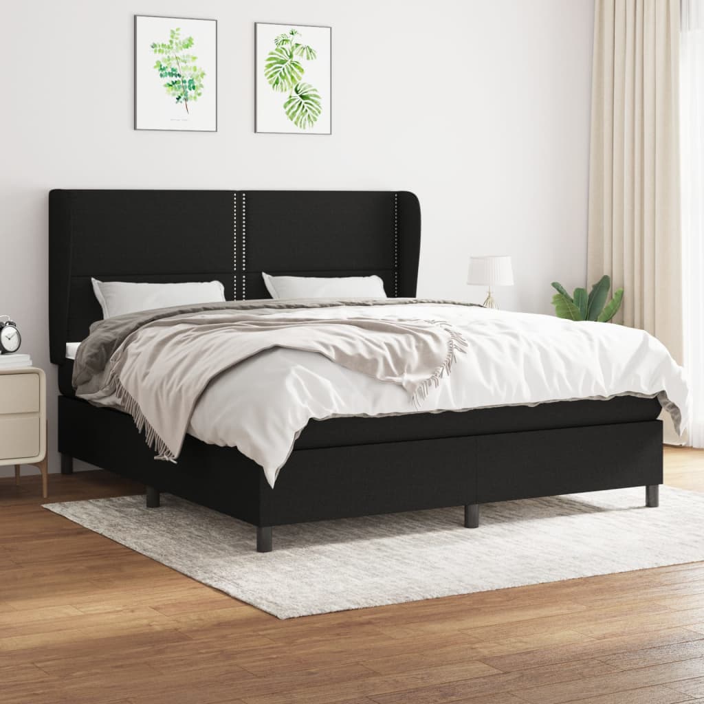 vidaXL Pat box spring cu saltea, negru, 180x200 cm, catifea