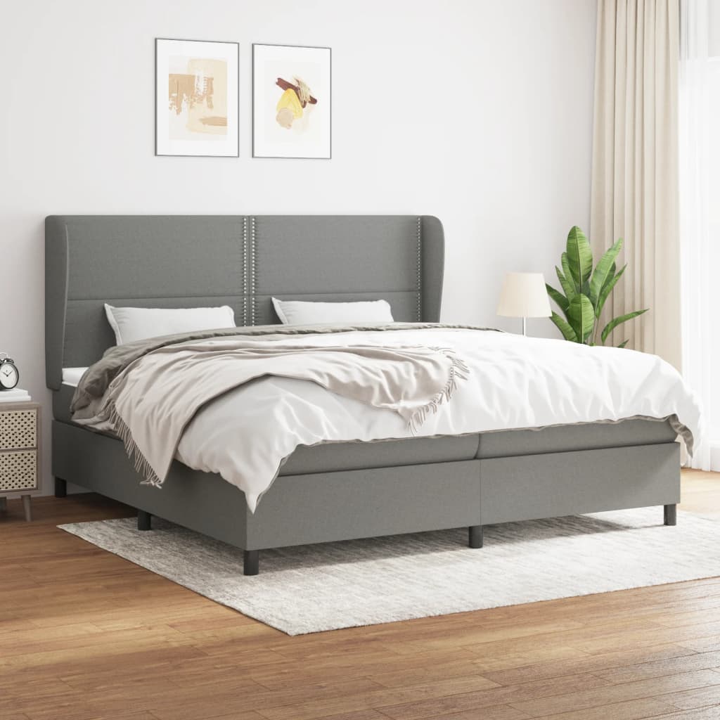 Lit à sommier tapissier avec matelas Gris foncé 200x200cm Tissu