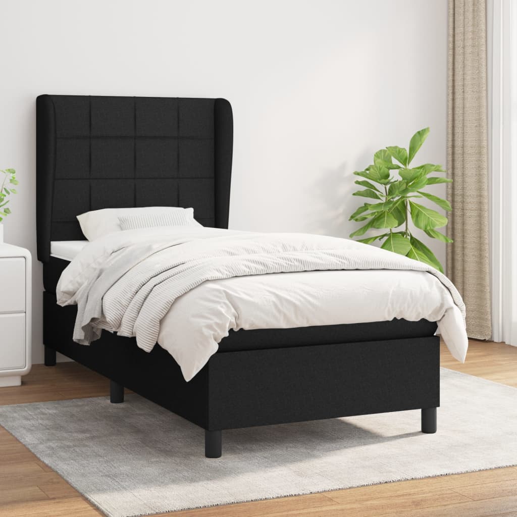 vidaXL Cama com molas/colchão 90x190 cm tecido preto