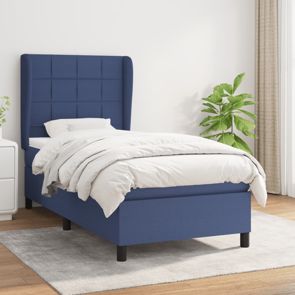 Boxspringbett mit Matratze Blau 90×190 cm Stoff