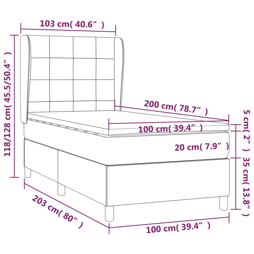 Pat box spring cu saltea, gri deschis, 100x200 cm, textil