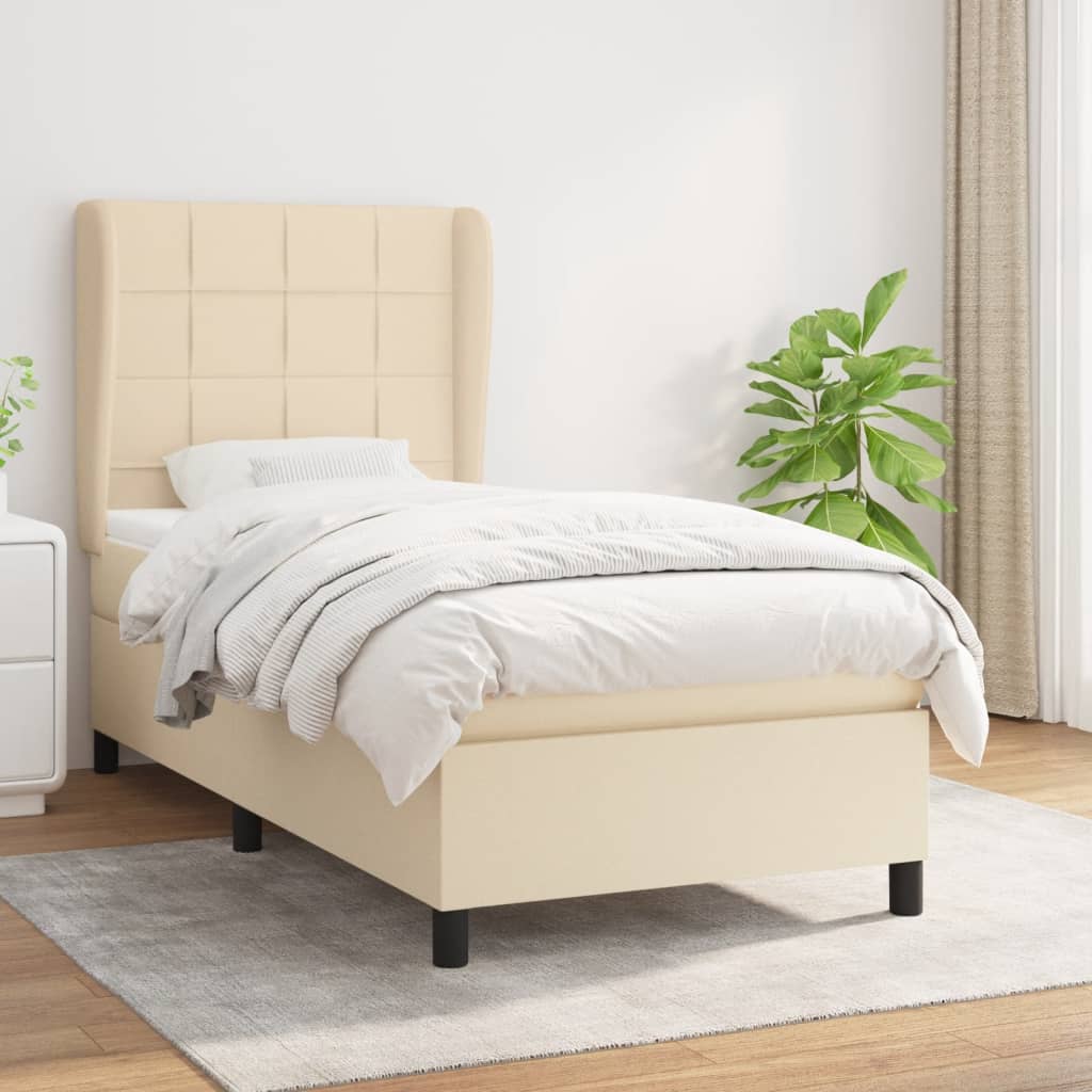 vidaXL Cama com molas/colchão 100x200 cm tecido cor creme