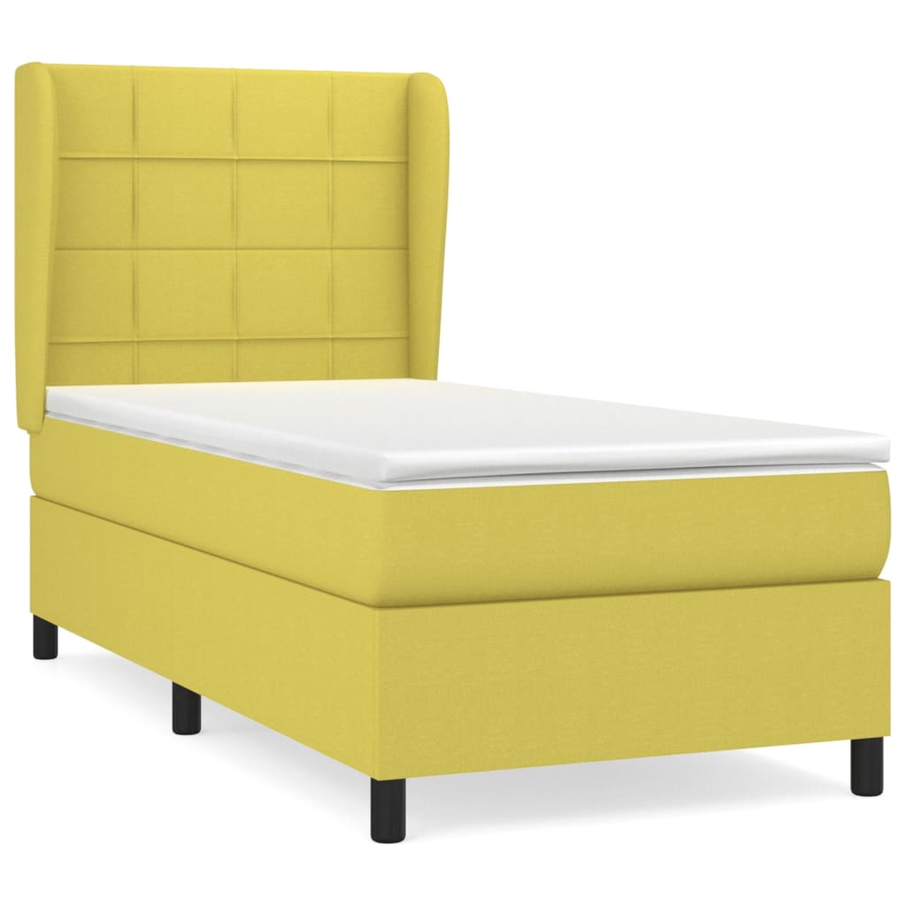 Pat box spring cu saltea, verde, 100x200 cm, textil