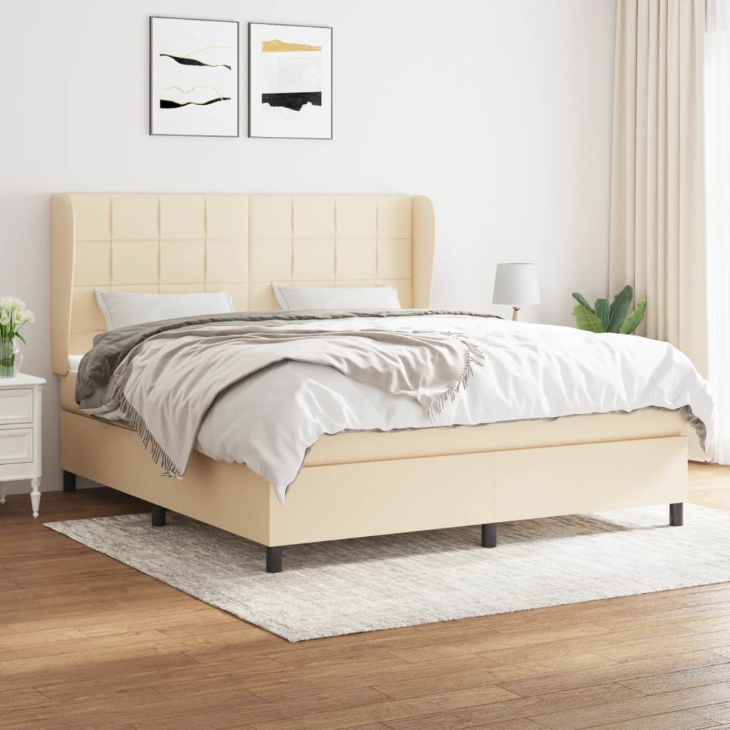 vidaXL Boxspringbett mit Matratze Creme 180x200 cm Stoff