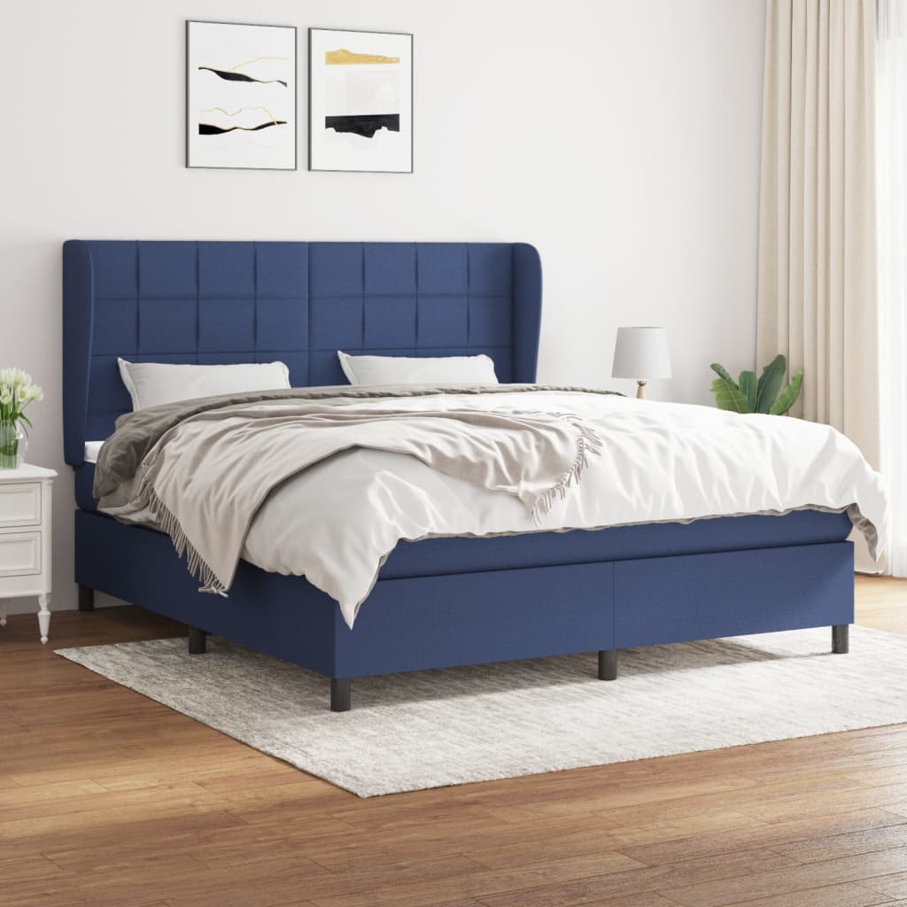 Boxspringbett mit Matratze Blau 180×200 cm Stoff