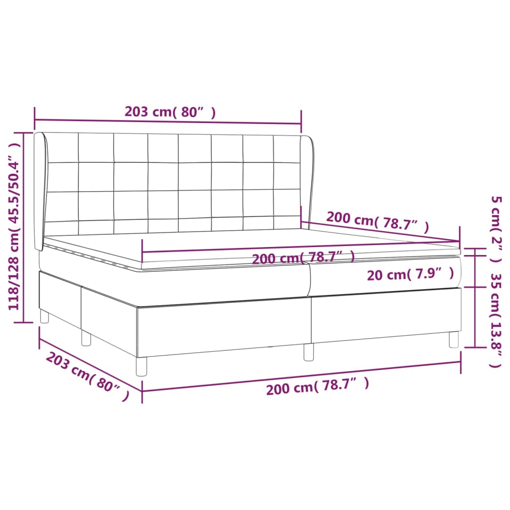 Pat box spring cu saltea, gri deschis, 200x200 cm, textil