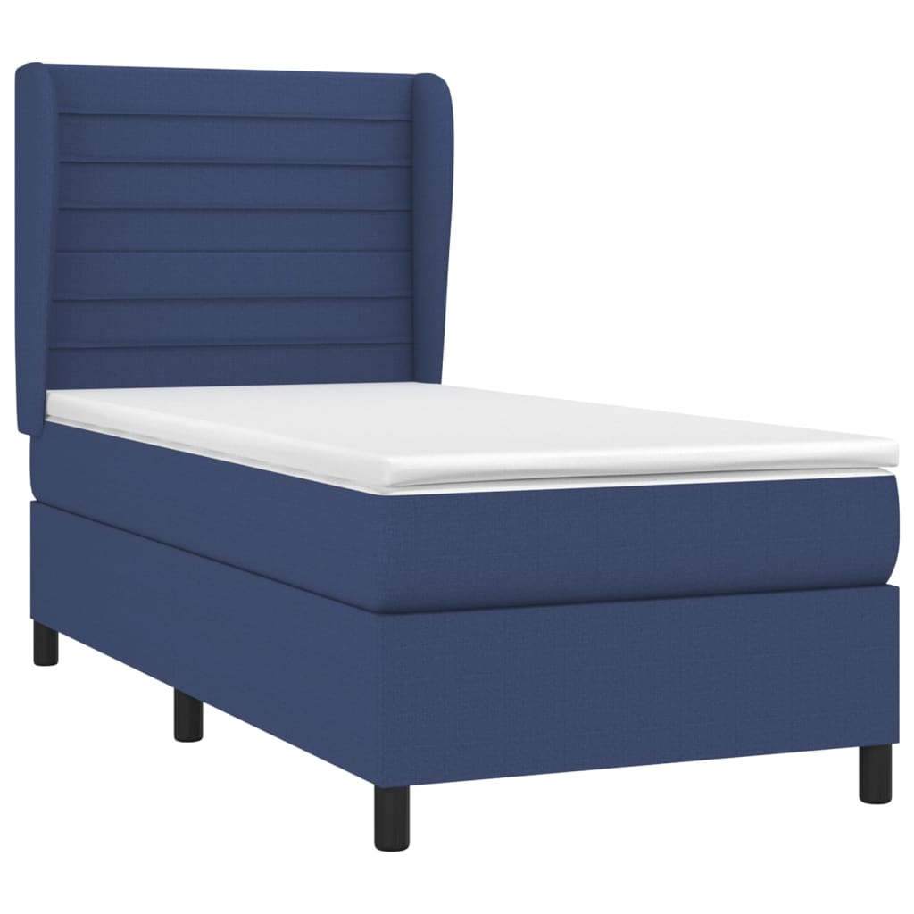 vidaXL Boxspring met matras stof blauw 90x200 cm afbeelding