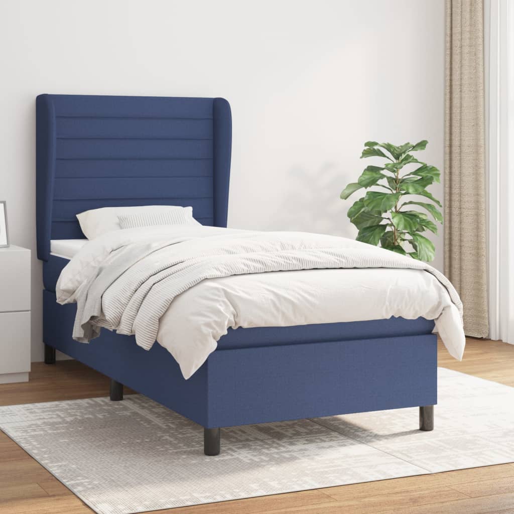 Boxspringbett mit Matratze Blau 90×200 cm Stoff