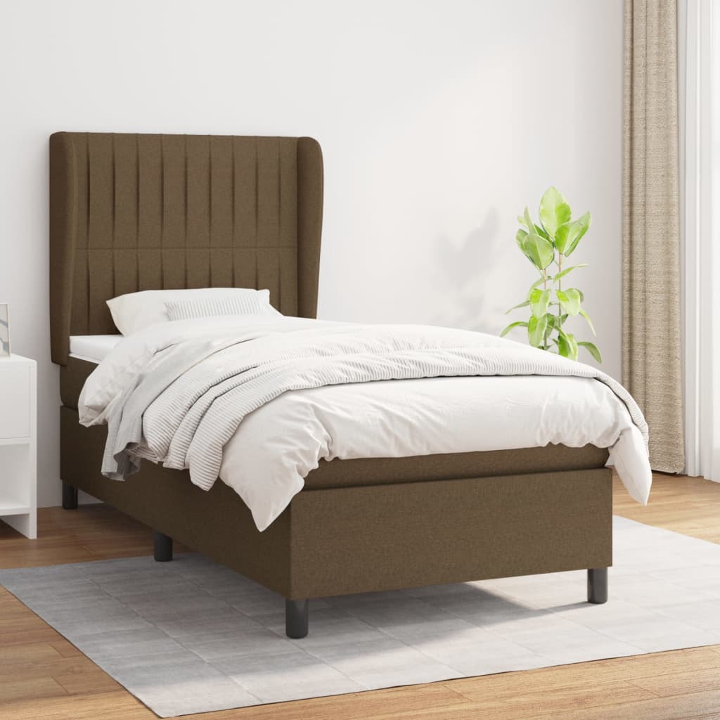 Pat box spring cu saltea, maro închis, 90x190 cm, textil