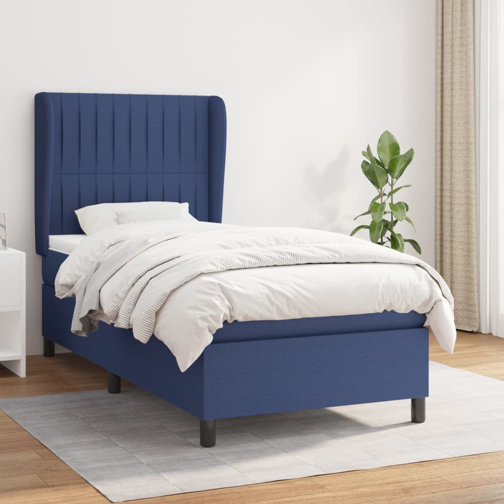 vidaXL Boxspringbett mit Matratze Blau 90x190 cm Stoff