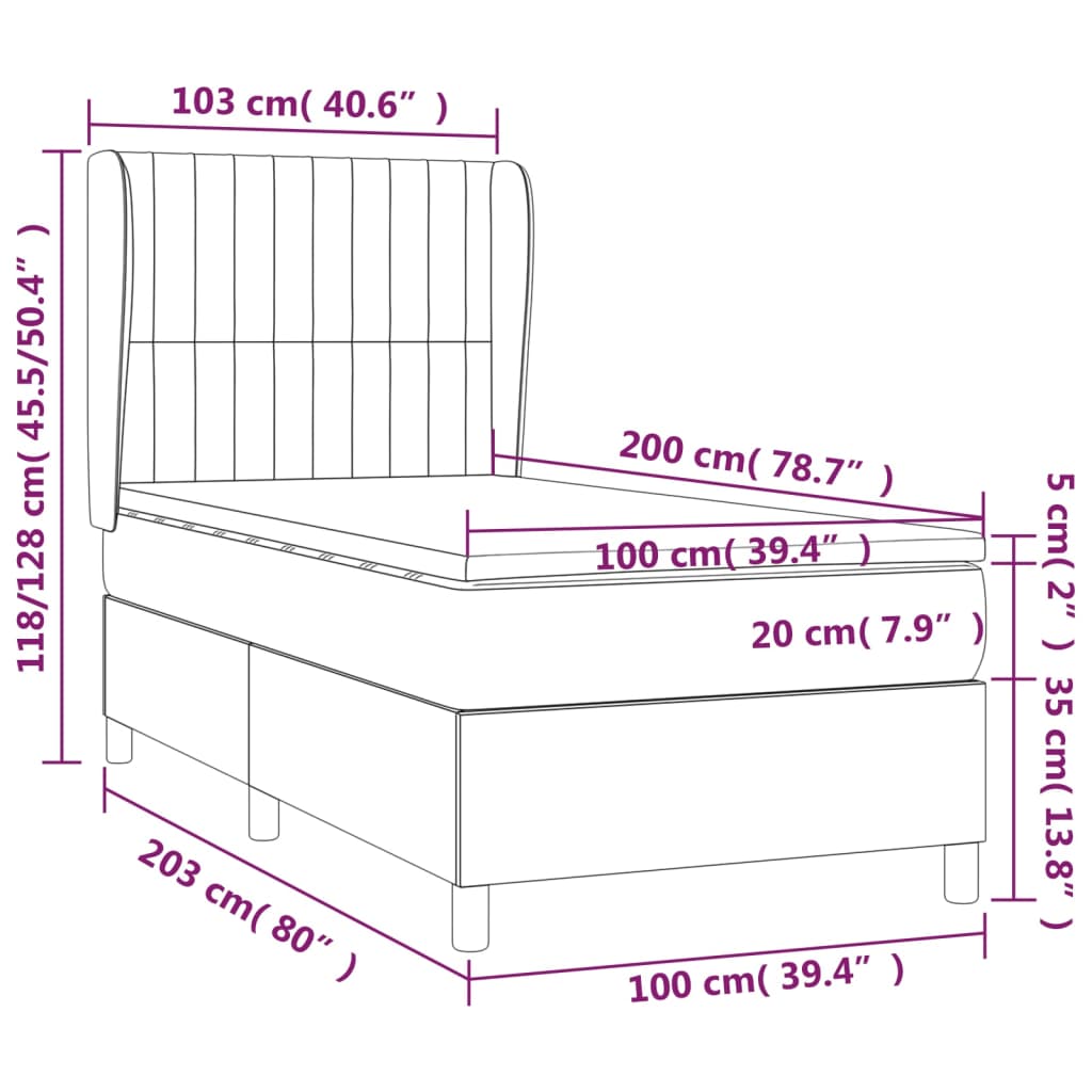 Pat box spring cu saltea, albastru, 100x200 cm, textil